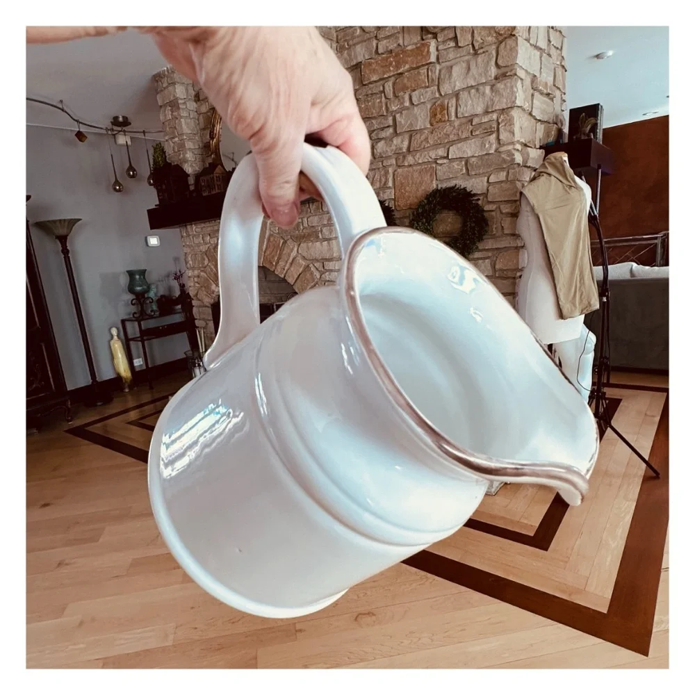 LA DOLCE VITA Ceramic Pitcher Jug 8” Turino Collection Ivory Speckled